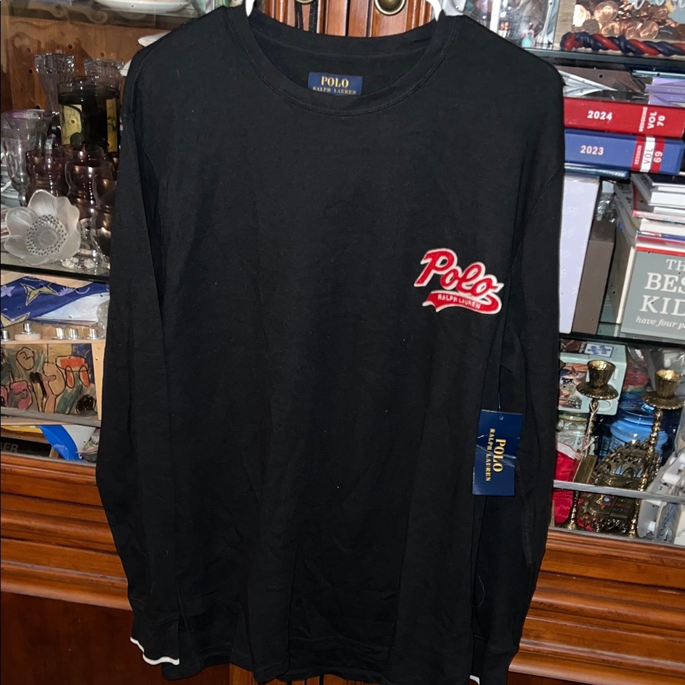 Polo by Ralph Lauren Black Long Sleeve Tee with Red Logo NWT